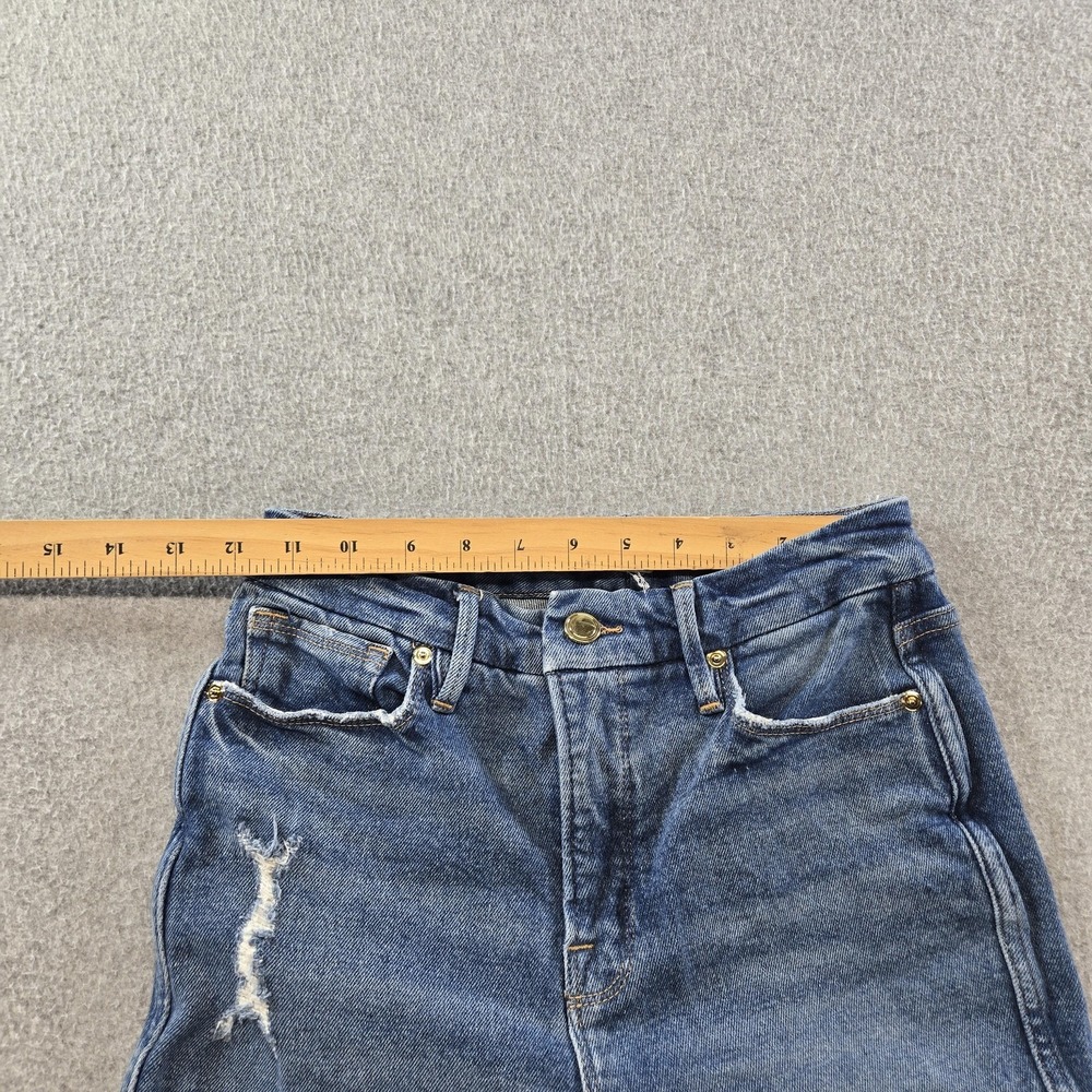 Good American‎ Jeans Womens 0 Blue Straight High Rise Distressed 28 Inseam Denim - Picture 6 of 13